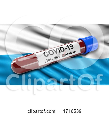 Flag of Bavaria Waving in the Wind with a Positive Covid 19 Blood Test Tube by stockillustrations