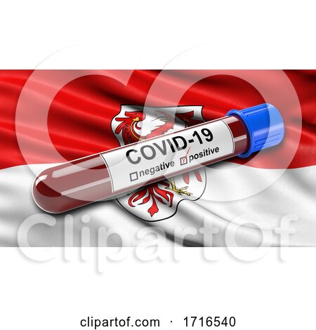 Flag of Brandenburg Waving in the Wind with a Positive Covid 19 Blood Test Tube by stockillustrations