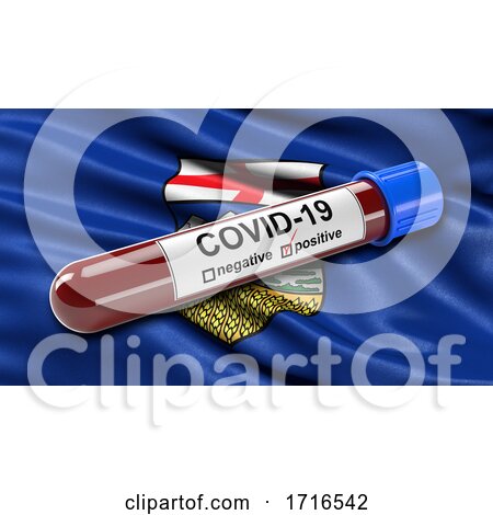 Flag of Alberta Waving in the Wind with a Positive Covid 19 Blood Test Tube by stockillustrations
