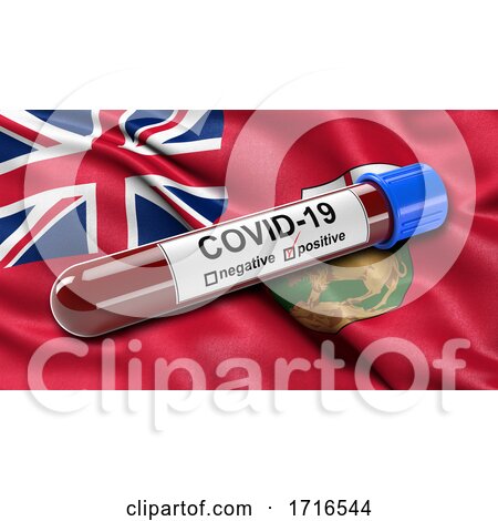 Flag of Manitoba Waving in the Wind with a Positive Covid 19 Blood Test Tube by stockillustrations
