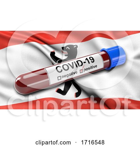 Flag of Berlin Waving in the Wind with a Positive Covid 19 Blood Test Tube by stockillustrations