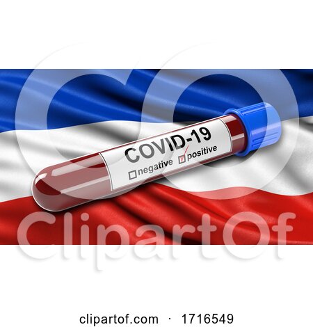 Flag of Schleswig Holstein Waving in the Wind with a Positive Covid 19 Blood Test Tube by stockillustrations