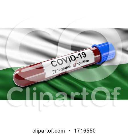 Flag of Saxony Waving in the Wind with a Positive Covid 19 Blood Test Tube by stockillustrations