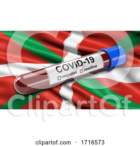 Flag of the Basque Autonomous Community Waving in the Wind with a Positive Covid 19 Blood Test Tube by stockillustrations