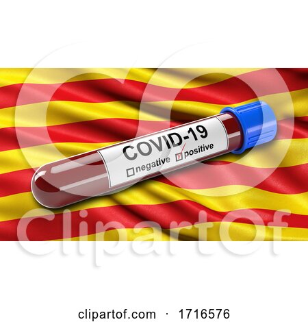 Flag of Catalonia Waving in the Wind with a Positive Covid 19 Blood Test Tube by stockillustrations