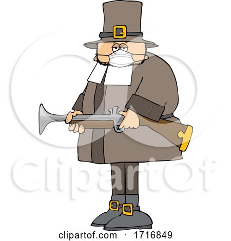 Cartoon Pilgrim Wearing a Mask and Holding a Blunderbuss Rifle by djart