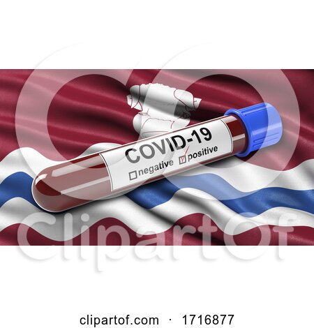 Flag of Herefordshire Waving in the Wind with a Positive Covid 19 Blood Test Tube by stockillustrations
