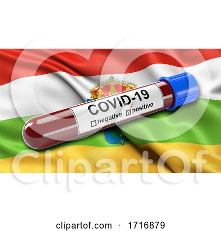 Flag of La Rioja Waving in the Wind with a Positive Covid 19 Blood Test Tube by stockillustrations