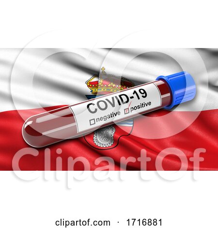 Flag of Cantabria Waving in the Wind with a Positive Covid 19 Blood Test Tube by stockillustrations