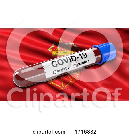 Flag of the Chartered Community of Navarre Waving in the Wind with a Positive Covid 19 Blood Test Tube by stockillustrations