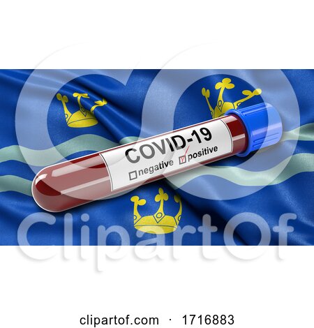 Flag of Cambridgeshire Waving in the Wind with a Positive Covid 19 Blood Test Tube by stockillustrations
