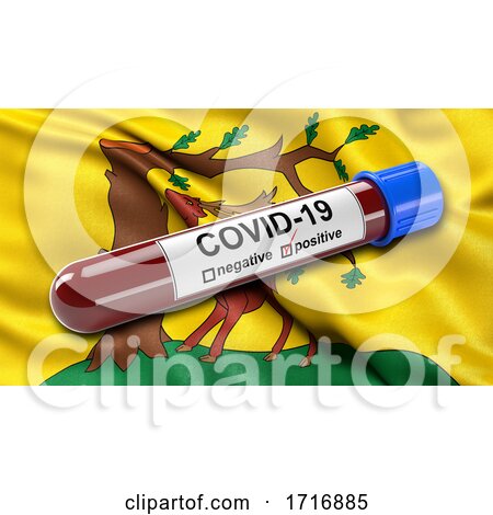 Flag of Berkshire Waving in the Wind with a Positive Covid 19 Blood Test Tube by stockillustrations