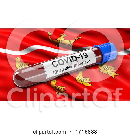 Flag of East Sussex Waving in the Wind with a Positive Covid 19 Blood Test Tube by stockillustrations