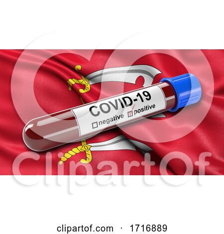 Flag of Essex Waving in the Wind with a Positive Covid 19 Blood Test Tube by stockillustrations