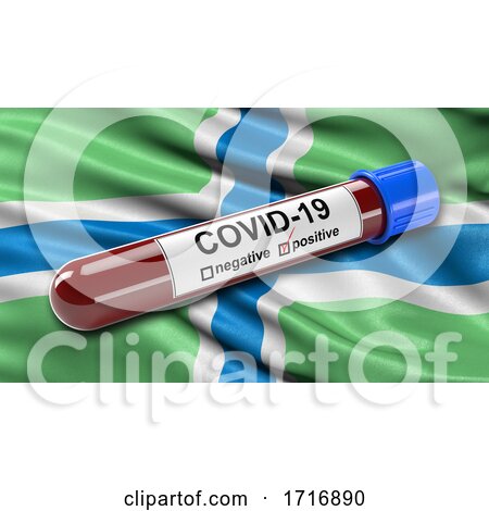 Flag of Gloucestershire Waving in the Wind with a Positive Covid 19 Blood Test Tube by stockillustrations