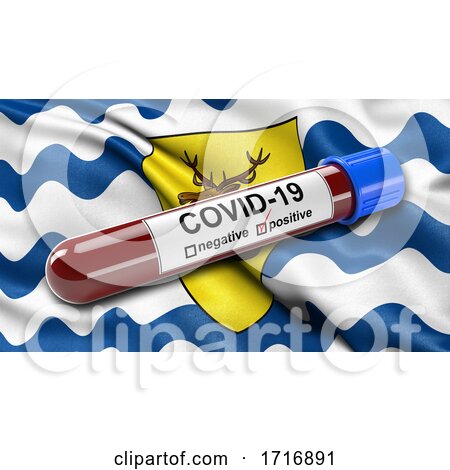 Flag of Hertfordshire Waving in the Wind with a Positive Covid 19 Blood Test Tube by stockillustrations