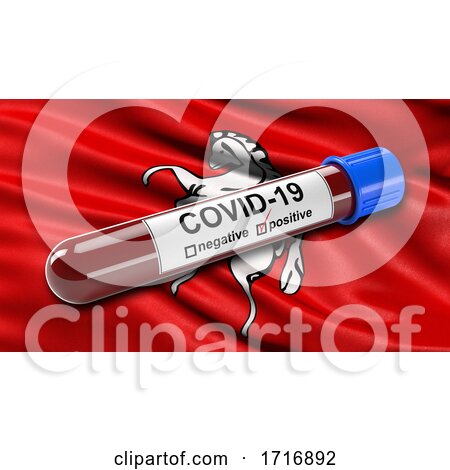 Flag of Kent Waving in the Wind with a Positive Covid 19 Blood Test Tube by stockillustrations
