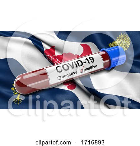 Flag of Oxfordshire Waving in the Wind with a Positive Covid 19 Blood Test Tube by stockillustrations