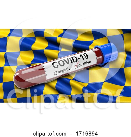 Flag of Surrey Waving in the Wind with a Positive Covid 19 Blood Test Tube by stockillustrations