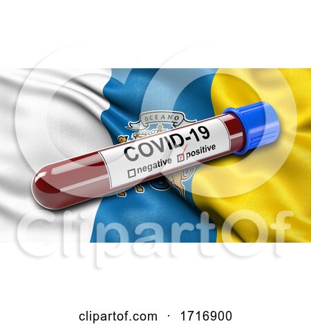 Flag of the Canary Islands Waving in the Wind with a Positive Covid 19 Blood Test Tube by stockillustrations
