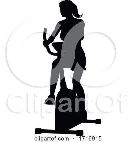 Gym Woman Silhouette Stationary Exercise Spin Bike by AtStockIllustration
