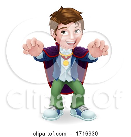 Kid Cartoon Boy Child in Vampire Halloween Costume by AtStockIllustration