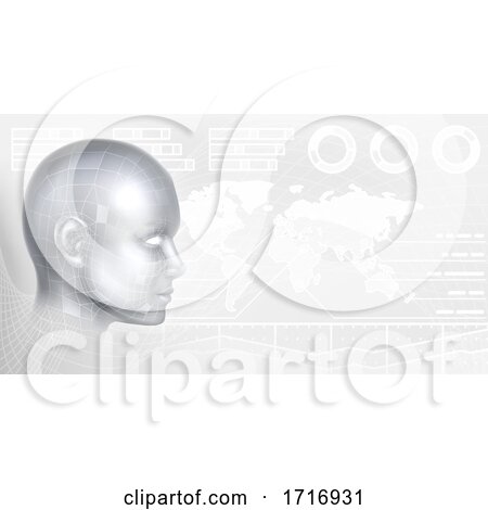 Technology Cyber Face Profile Map Tech Background by AtStockIllustration