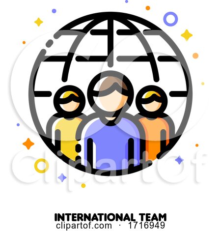 Icon of Three Persons on a Background of Globe for International Team or Workforce Outsourcing Concept by elena