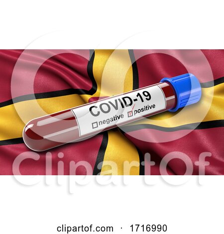 Flag of Northamptonshire Waving in the Wind with a Positive Covid 19 Blood Test Tube by stockillustrations