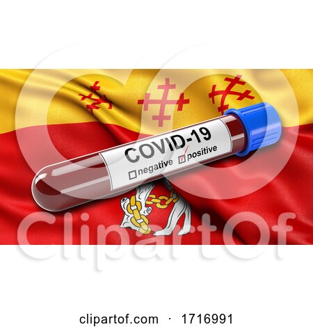 Flag of Warwickshire Waving in the Wind with a Positive Covid 19 Blood Test Tube by stockillustrations
