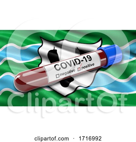 Flag of Worcestershire Waving in the Wind with a Positive Covid 19 Blood Test Tube by stockillustrations
