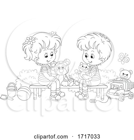 Boy and Girl with Toys Black and White by Alex Bannykh