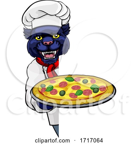 Panther Pizza Chef Cartoon Restaurant Mascot Sign by AtStockIllustration