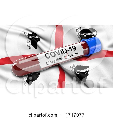 Italian State Flag of Sardinia Waving in the Wind with a Positive Covid 19 Blood Test Tube by stockillustrations