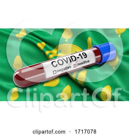 Flag of Rutland Waving in the Wind with a Positive Covid 19 Blood Test Tube by stockillustrations