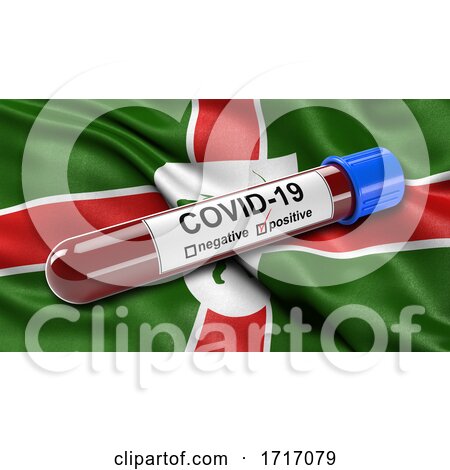 Flag of Nottinghamshire Waving in the Wind with a Positive Covid 19 Blood Test Tube by stockillustrations