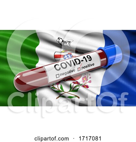 Flag of Yukon Waving in the Wind with a Positive Covid 19 Blood Test Tube by stockillustrations