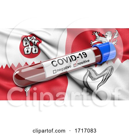 Flag of Leicestershire Waving in the Wind with a Positive Covid 19 Blood Test Tube by stockillustrations