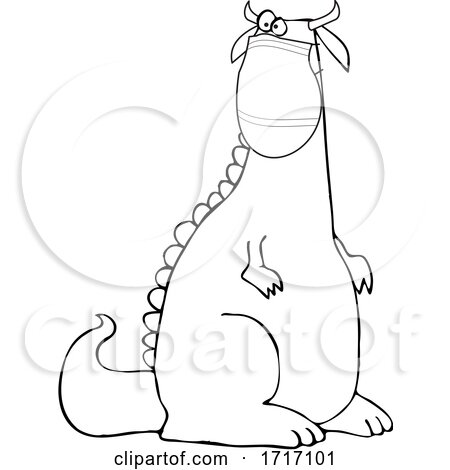 Cartoon Black and White Crazy Dinosaur Wearing a Covid Mask by djart