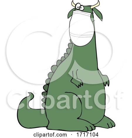 Cartoon Crazy Dinosaur Wearing a Covid Mask by djart