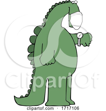 Cartoon Dinosaur Wearing a Covid Mask and Checking Its Watch by djart