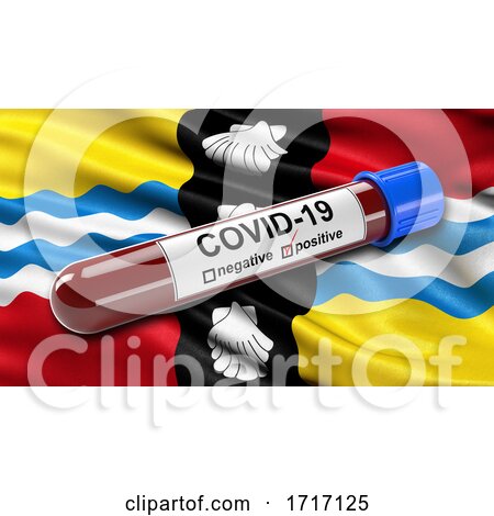 Flag of Bedfordshire Waving in the Wind with a Positive Covid 19 Blood Test Tube by stockillustrations