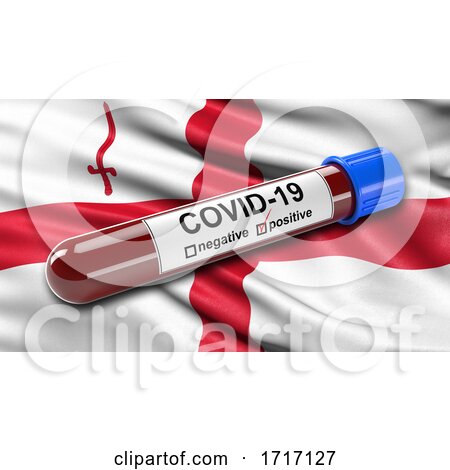 Flag of the City of London Waving in the Wind with a Positive Covid 19 Blood Test Tube by stockillustrations