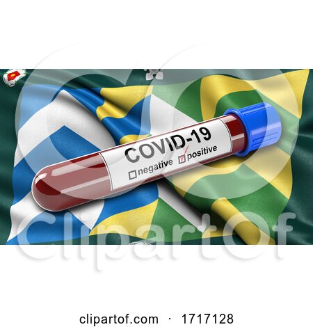 Flag of Cumbria Waving in the Wind with a Positive Covid 19 Blood Test Tube by stockillustrations