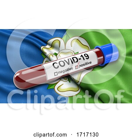 Flag of East Riding of Yorkshire Waving in the Wind with a Positive Covid 19 Blood Test Tube by stockillustrations