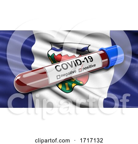 Flag of the Northwest Territories Waving in the Wind with a Positive Covid 19 Blood Test Tube by stockillustrations