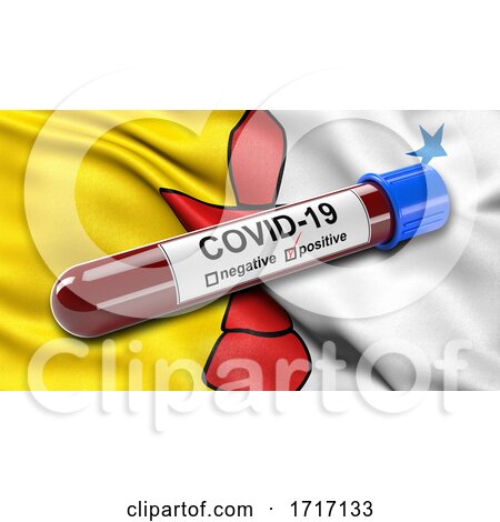 Flag of Nunavut Waving in the Wind with a Positive Covid 19 Blood Test Tube by stockillustrations
