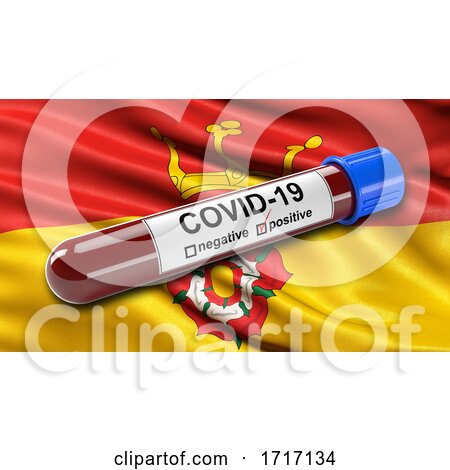 Flag of Hampshire Waving in the Wind with a Positive Covid 19 Blood Test Tube by stockillustrations