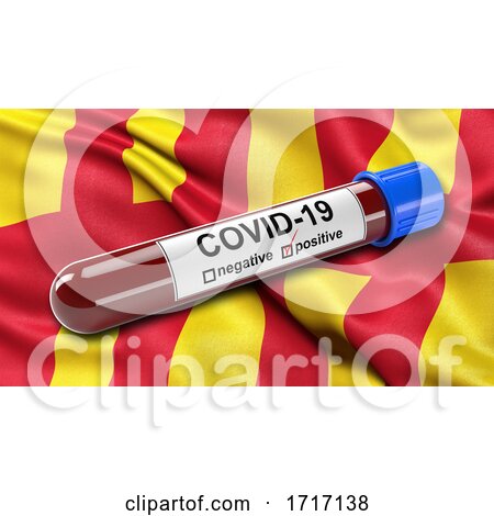 Flag of Northumberland Waving in the Wind with a Positive Covid 19 Blood Test Tube by stockillustrations