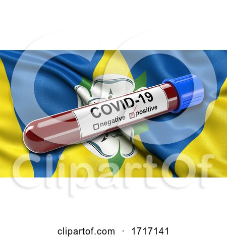 Flag of West Yorkshire Waving in the Wind with a Positive Covid 19 Blood Test Tube by stockillustrations